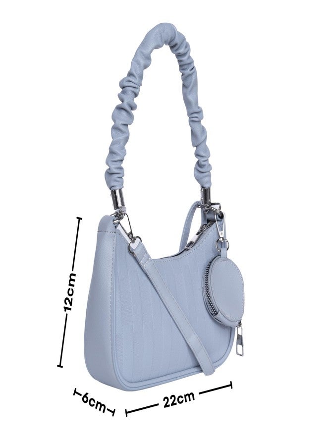 SANTORINI Celeste Mini Hobo Bag for Women | Elegant Faux Leather Shoulder Handbag with Detachable Sling strap and Coin pouch. (Blue) - Image 2
